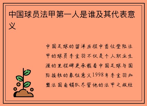 中国球员法甲第一人是谁及其代表意义
